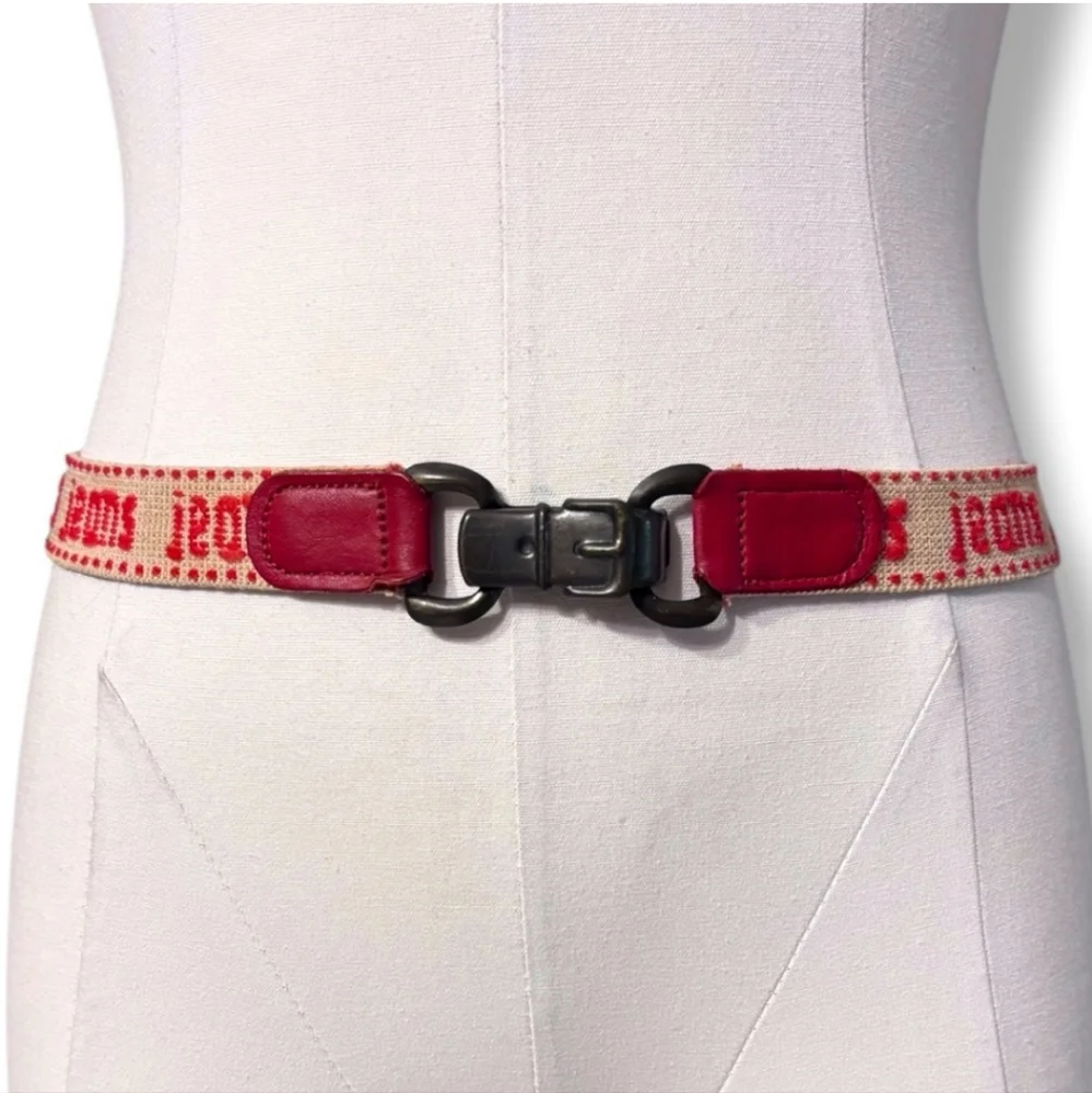 VINTAGE Red & Tan Elastic Belt “Jeans” with Metal Buckle VINTAGE